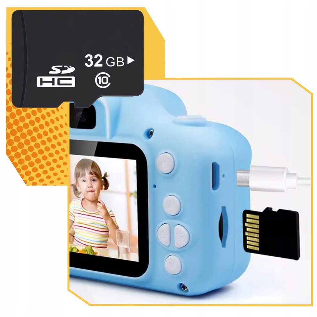 APARAT Fotograficzny CYFROWY DLA Dziecka DZIECI NIEBIESKI gry + KARTA 32GB Materiał plastik
